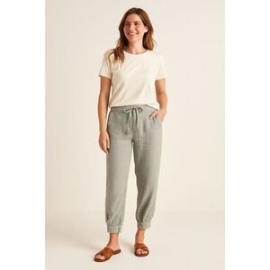 Boden Linen Pants Womens 6L Gray Relaxed Fit Wide Leg Drawstring Summer Resort